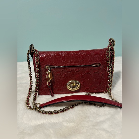 Coach Pouchette Crossbody Red Patent Leather Great condition Authentic Pre-owned - Picture 2 of 10